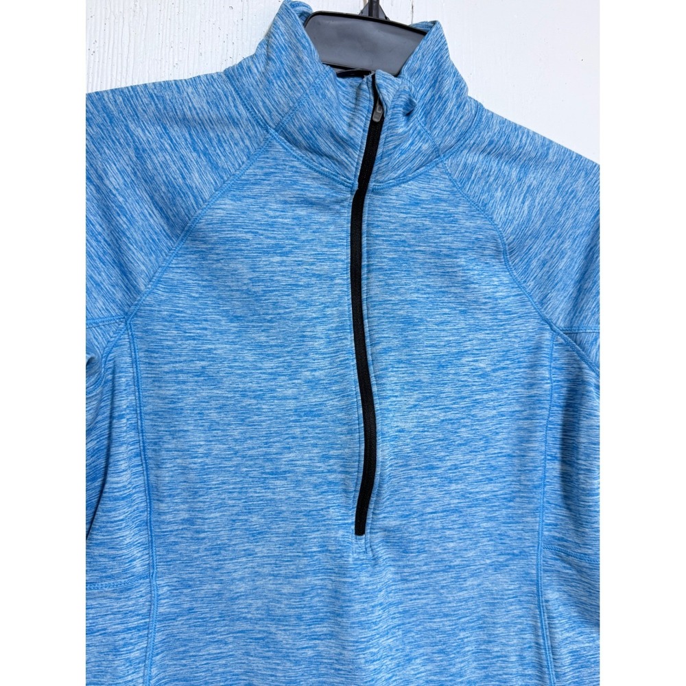 DSG Womens Space Dye Quarter Zip Pullover Blue Mock Neck Thumbholes Size M